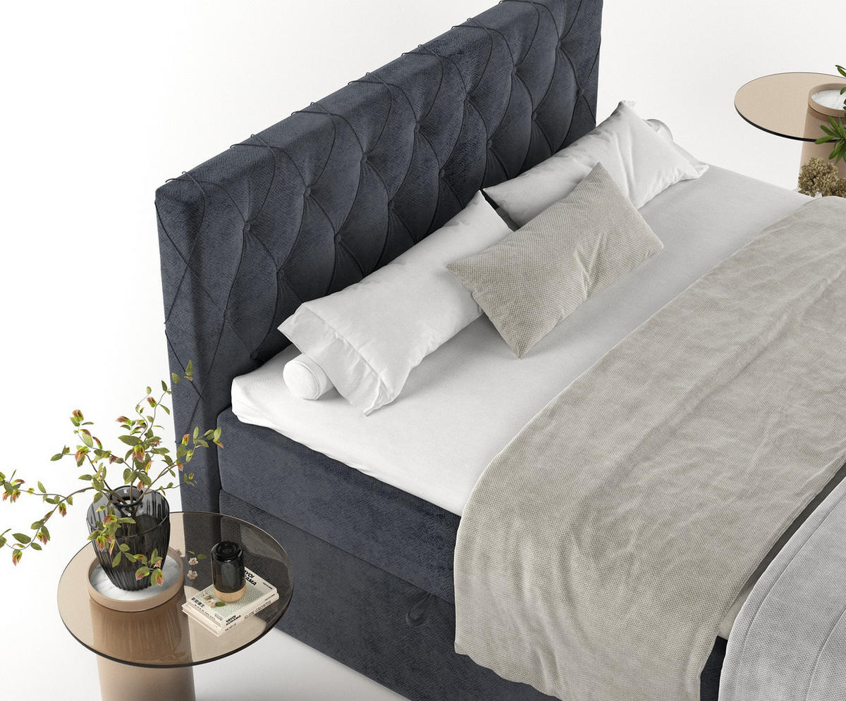 BOXBETT Signature Anthrazit 140/200 cm im Samtstoff - Anthrazit/Schwarz, Holz/Holzwerkstoff (140/200cm) - Maison de Reve