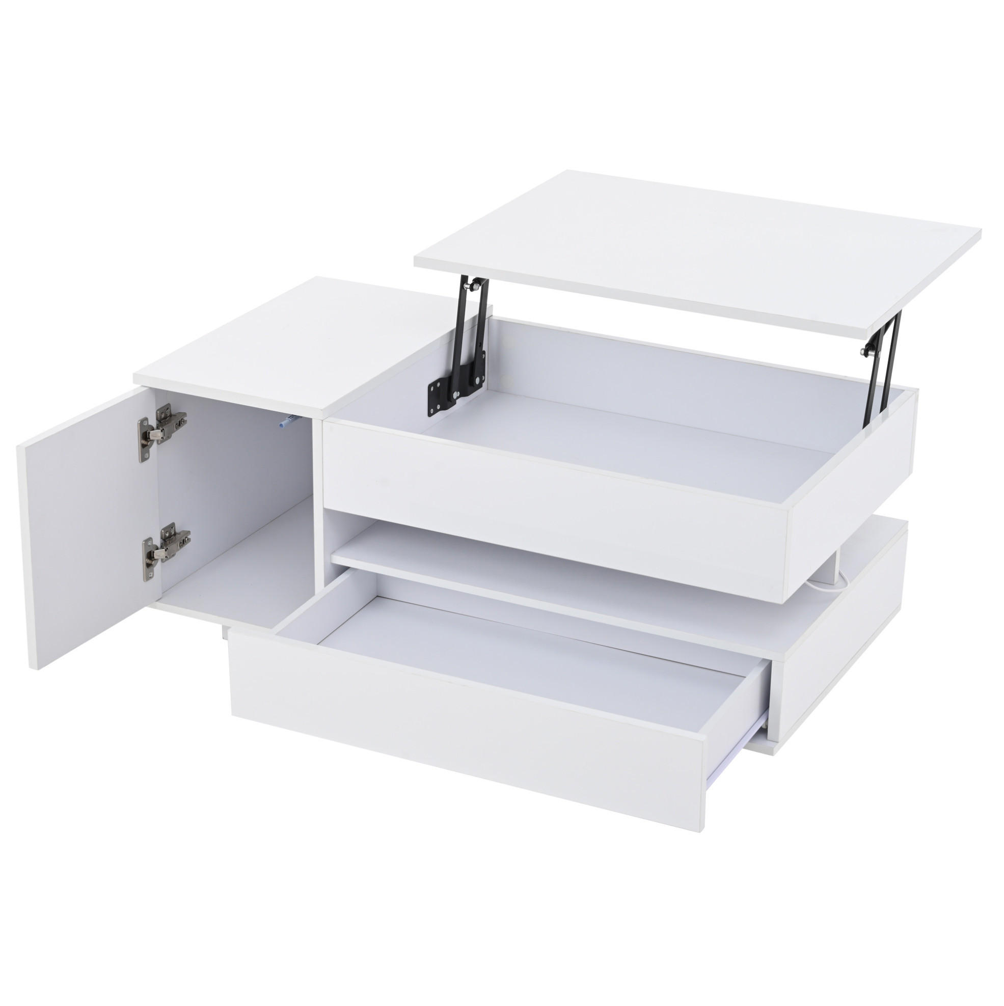 KONFERENČNÍ stolek 90/50/34,5 cm bílý, s LED a zvedací deskou - bílá, kompozitní dřevo (90/50/34.5cm) - BEAOK