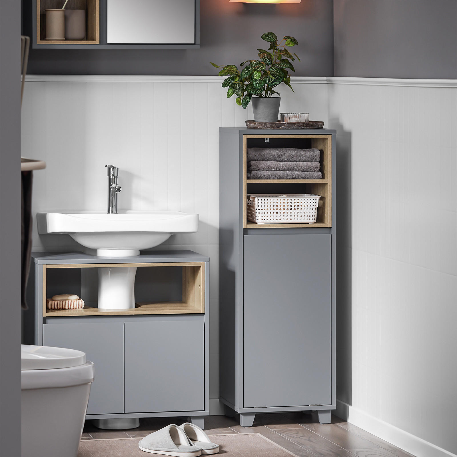 WÄSCHESCHRANK Dunkelgrau - Grau, Holzwerkstoff (35/105/30cm) - SoBuy