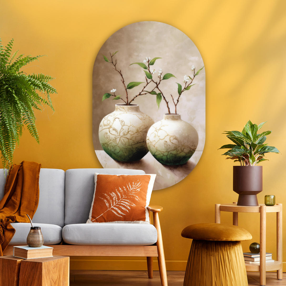 WANDBILD Blumen - Vase - Weiß - Botanisch - Beige 80x120 cm - Ecru, Kunststoff (80/120cm) - MuchoWow