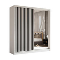 SCHWEBETÜRENSCHRANK LAMELLO 200/216/61 cm 2-türig mit Spiegel Weiß - Weiß, Holzwerkstoff (200/216/61cm) - MASSENO