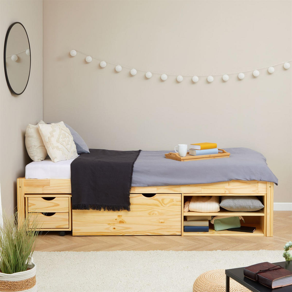SCHUBLADENBETT SABRINA 90X200 CM - Naturfarben, Holz (90/200cm) - IDIMEX