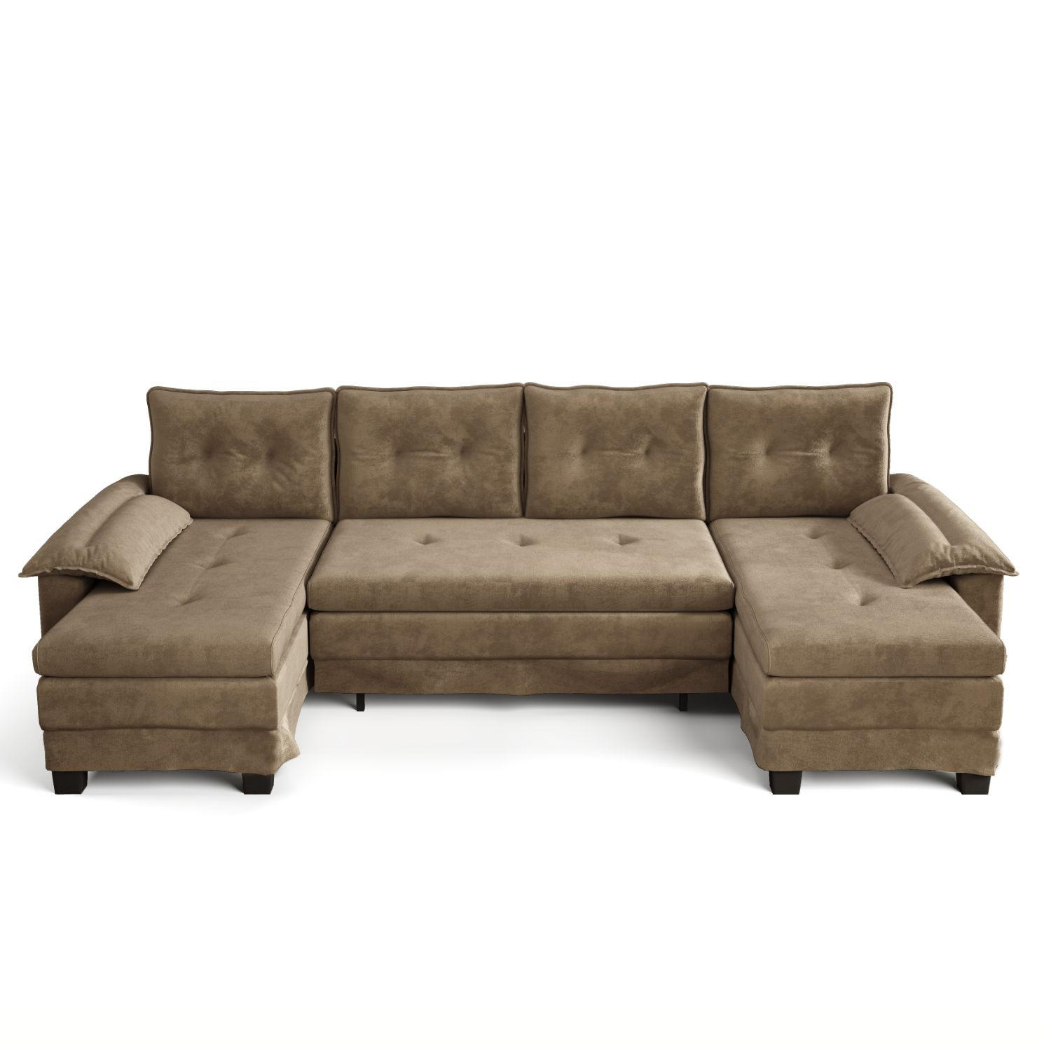 SCHLAFSOFA aus Chenille 278x127x87 cm Khaki mit USB-Anschluss, abnehmbaren Armlehnen und ausziehbarer Schlaffunktion - Beige, Textil (278/87/127cm) - Modfu