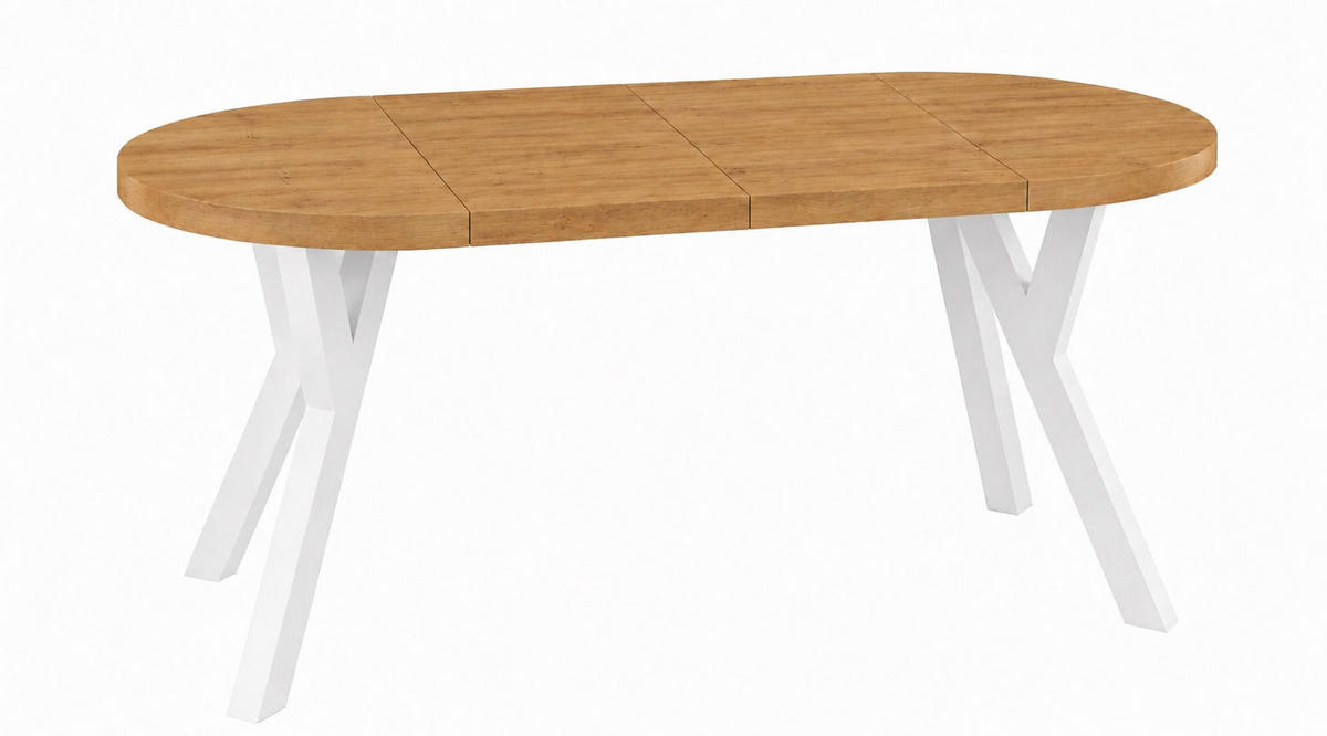 ESSTISCH ausziehbar rund ATO, 100-200 cm, Dekor Craft, weiße Holzbeine - Weiß/Braun, Holzwerkstoff/Buchenholz (100/100/77cm) - VENASI MÖBEL