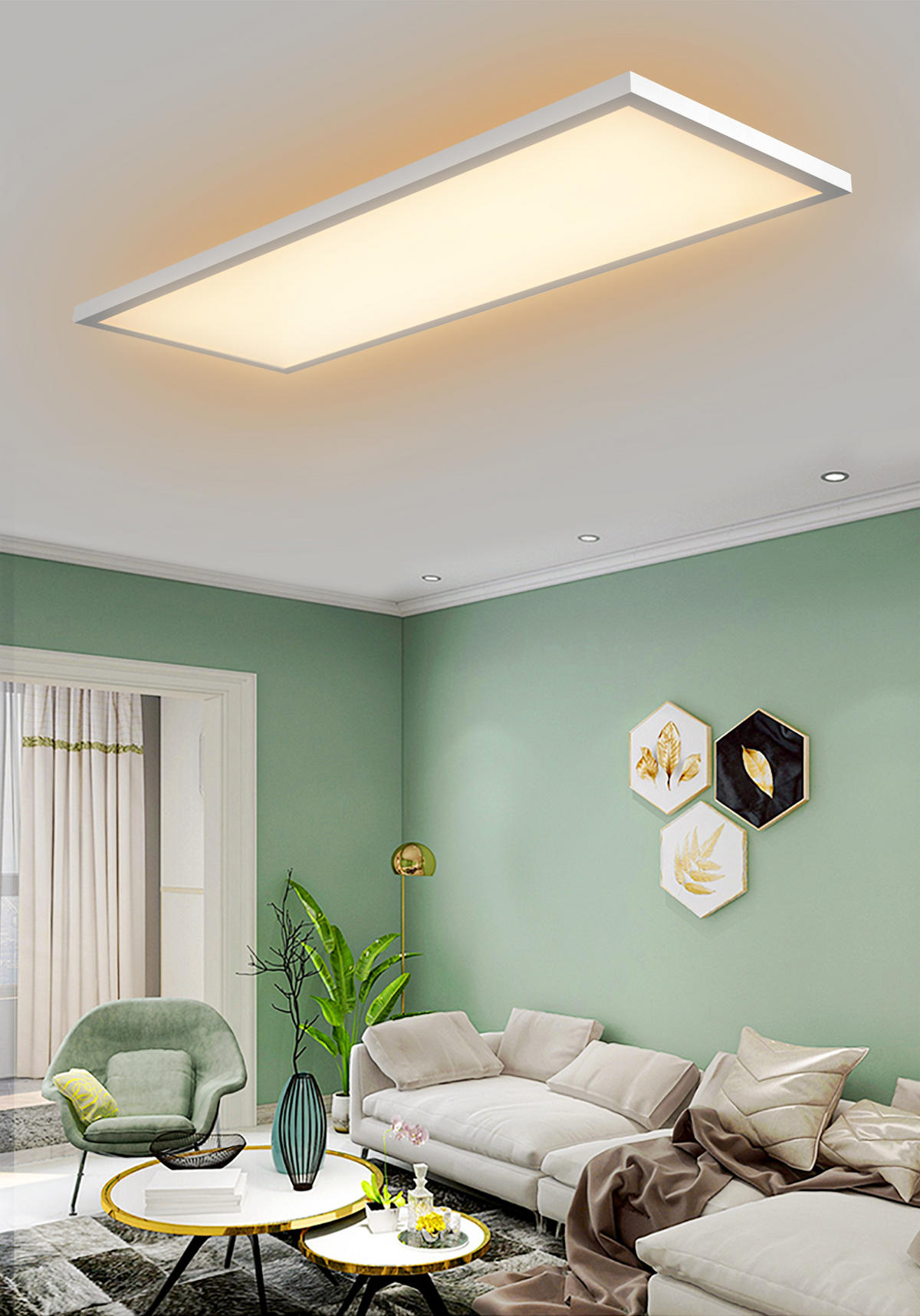 LED-DECKENPANEL - dimmbar mit RGB-Hintergrundbeleuchtung und Fernbedienung für stimmungsvolle Beleuchtung, rechteckig 80x30 - Weiß, Kunststoff (5.5/80/30cm) - Northpoint