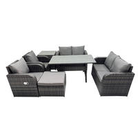 GARTENSET mit Zweisitzer,Hocker,Esstisch,Beistelltisch Polyrattan 7-Sitzer - Dunkelgrau/Grau, Glas/Kunststoff - Fimous