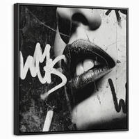 LEINWAND Bilder mit Rahmen - Gesicht - Mund - Graffiti - Schwarz - 50x50 - Schwarz, Textil (50/50cm) - MuchoWow