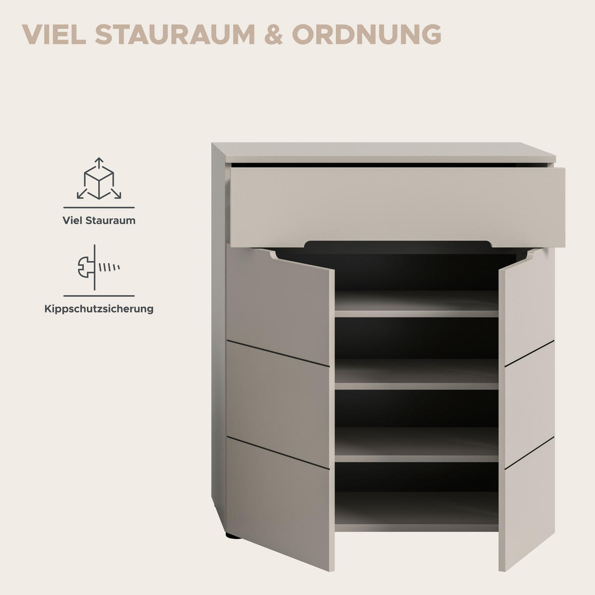 SCHUHKOMMODE Nova (B/H/T: 80x94x37 cm) in Kaschmir - Beige, Holzwerkstoff (80/94/37cm) - Homes & Jones