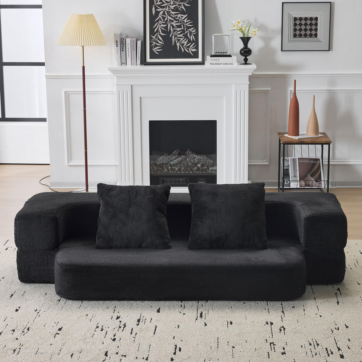 2-SITZER SCHLAFSOFA Stoff Schwarz klappbar mit Kissen - Schwarz, Textil (190/48/104cm) - WISHDOR