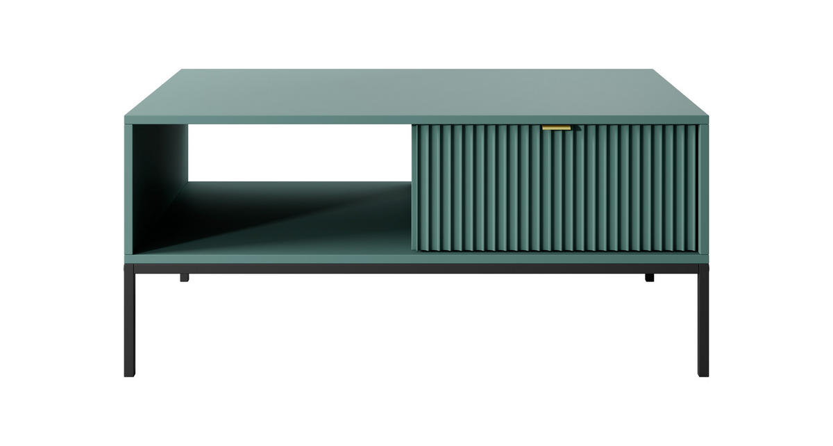 COUCHTISCH Nova Grün, Schwarze Beine und Goldene Griffe, mit Schublade - Goldfarben/Grün, Holzwerkstoff/Metall (68/104/46cm) - Bettso