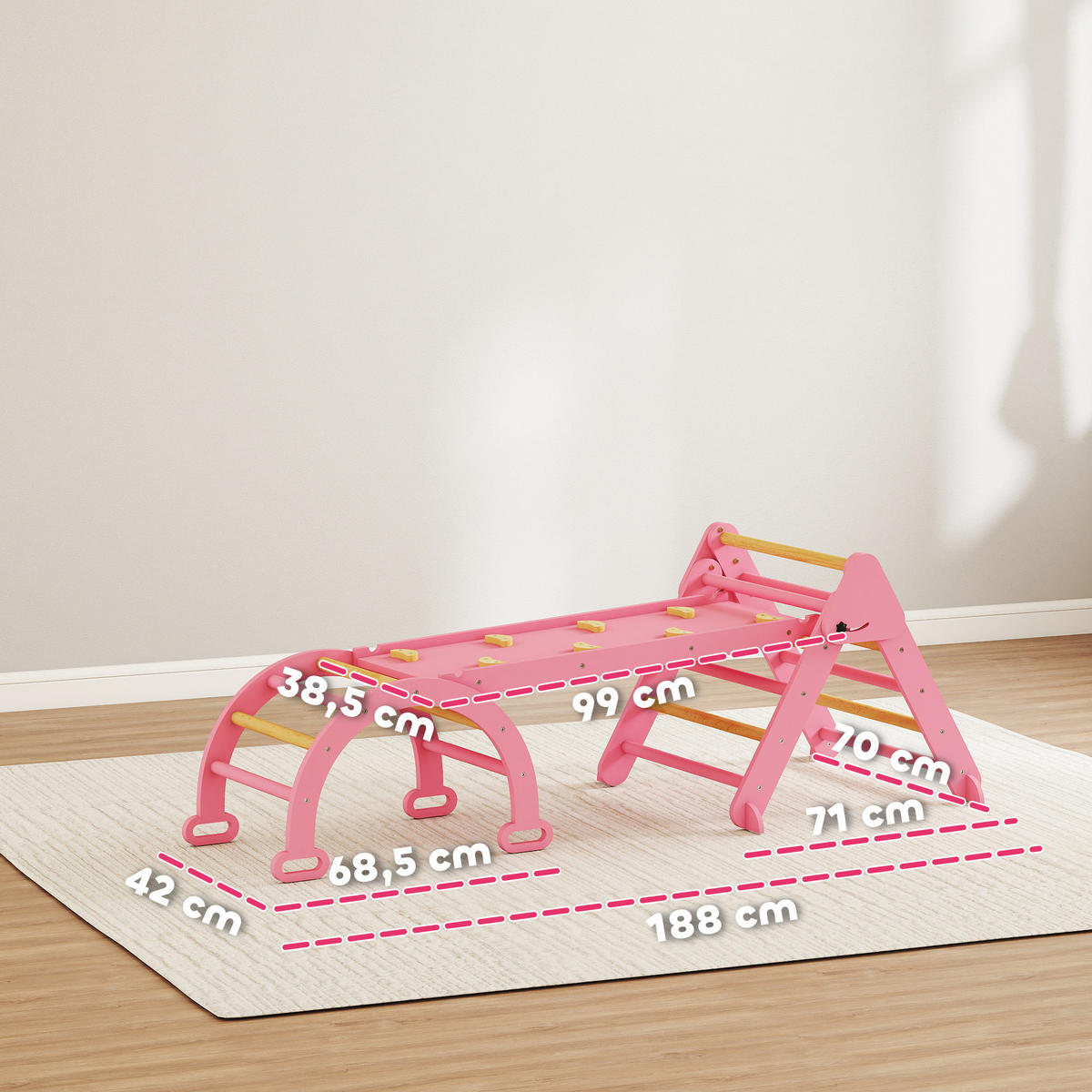 KLETTERGERÜST 7-in-1 DE-09885 Natur - Pink, Holz (70/59/188cm) - ComfortXL