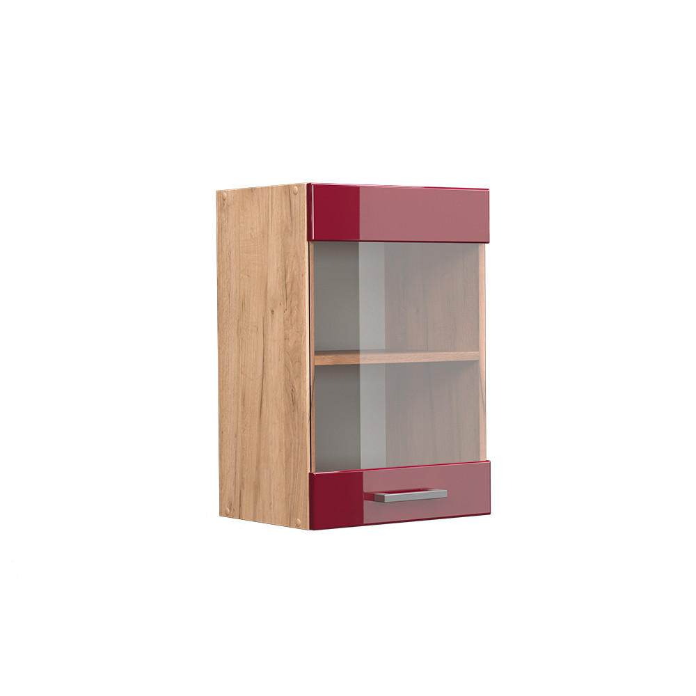 KÜCHENGLASSCHRANK R-Line Rot Hochglanz 40 cm - Honigeiche/Bordeaux, Holzwerkstoff (40/60/31cm) - Vicco
