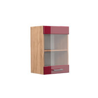 KÜCHENGLASSCHRANK R-Line Rot Hochglanz 40 cm - Honigeiche/Bordeaux, Holzwerkstoff (40/60/31cm) - Vicco