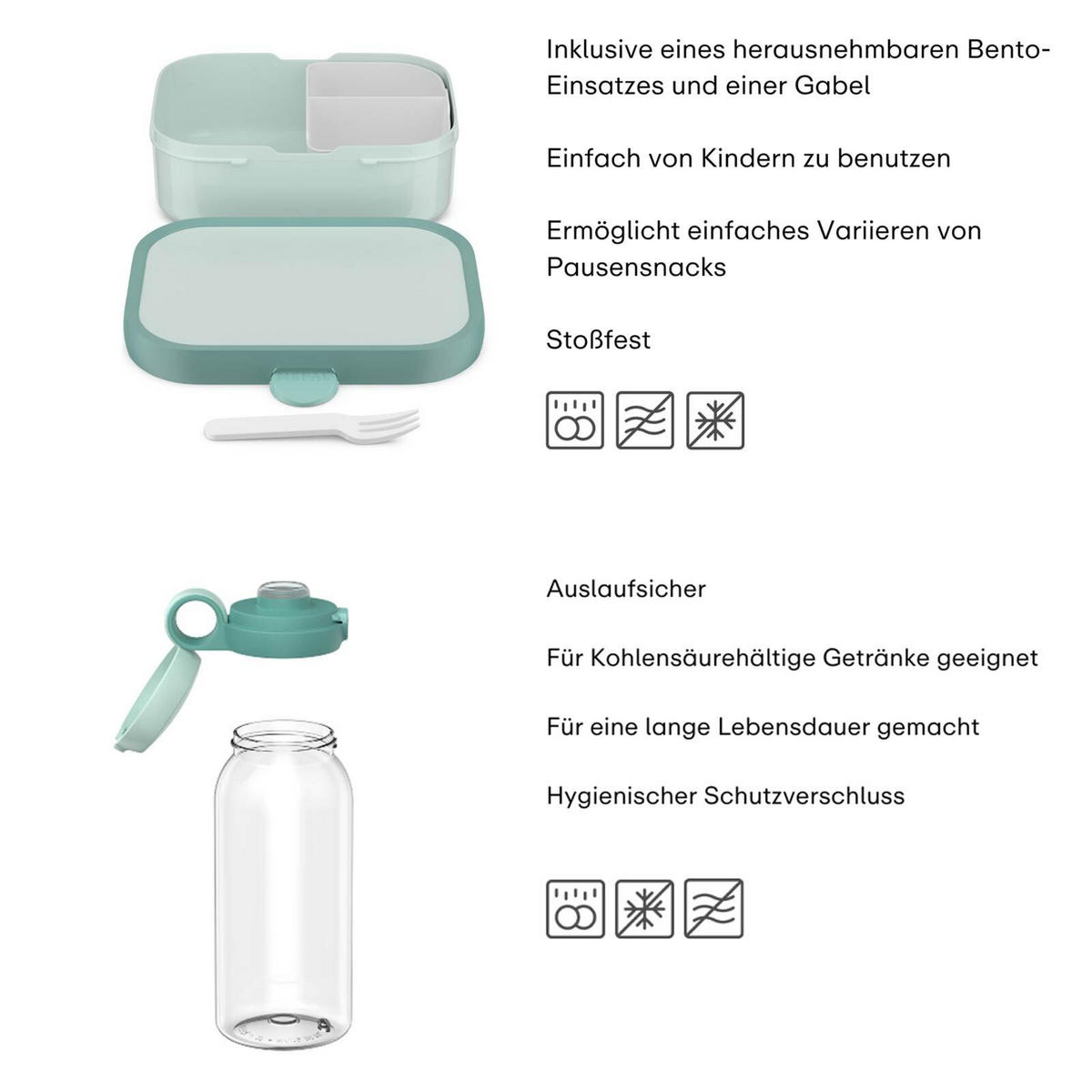 LUNCHSET (FLASCHE MIT KLAPPDECKEL) Campus Unicorn Glow 600 ml + 750 ml 2er Set - Lila/Multicolor, Kunststoff (10.8/21.8/21.8cm) - Mepal