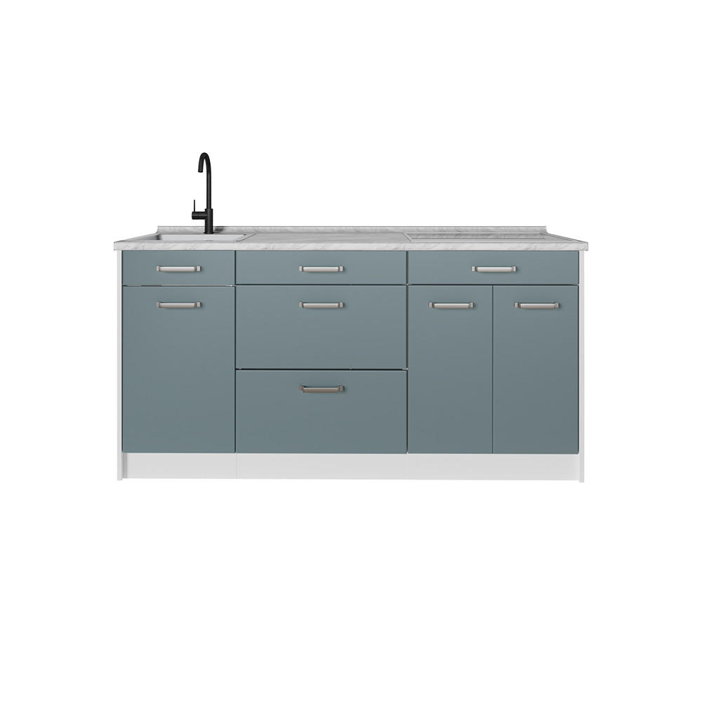 KÜCHENBLOCK R-Line, Blau-Grau/Weiß, 160 cm Arbeitsplatte Marmor - Blaugrau/Weiß, Holzwerkstoff (160/81.6/60cm) - Vicco
