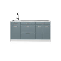 KÜCHENBLOCK R-Line, Blau-Grau/Weiß, 160 cm Arbeitsplatte Marmor - Blaugrau/Weiß, Holzwerkstoff (160/81.6/60cm) - Vicco