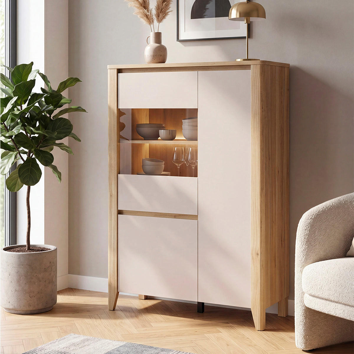 GESCHIRRSCHRANK Samara Kaschmir - Beige, Holzwerkstoff (107/152/42.5cm) - Petits-meubles