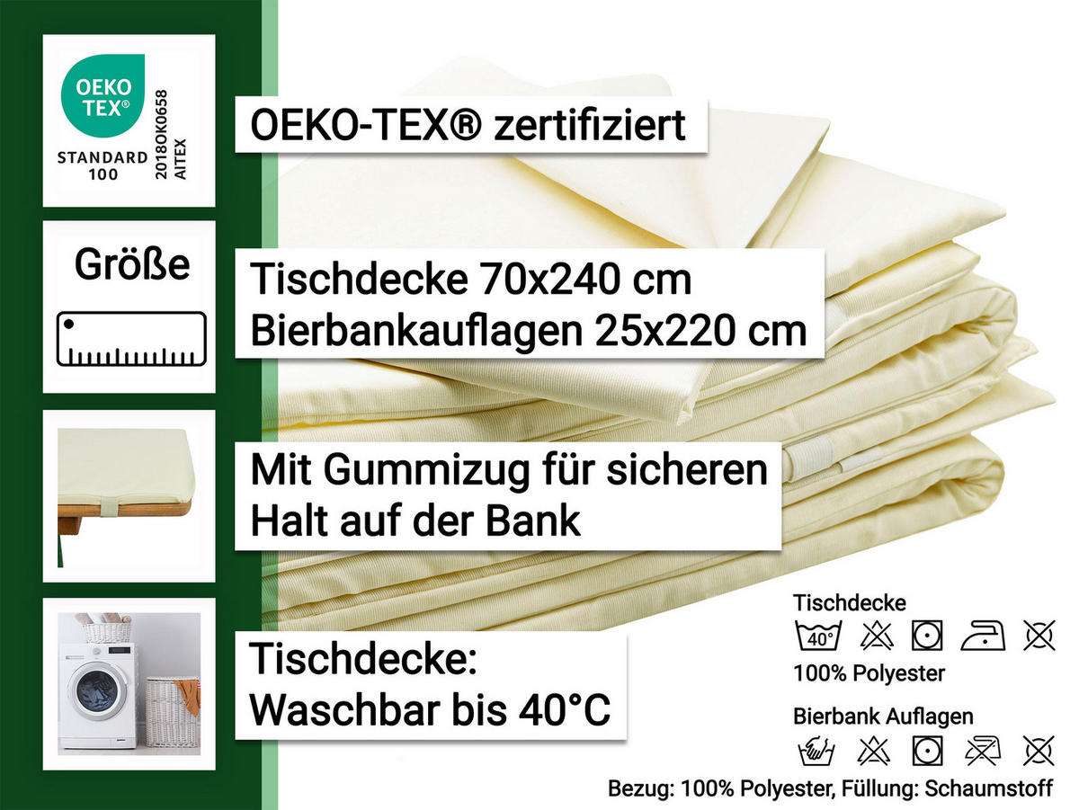 BIERBANKAUFLAGEN, 3er-Set, 70x240 + 25x220 cm , 100% Polyester, Beige - Beige, Textil (70/1/240cm) - Zollner