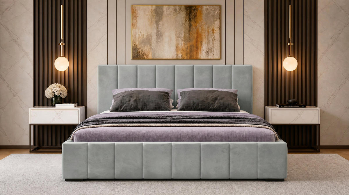 POLSTERBETT 200x200 cm, Nero, Doppelbett mit Bettkasten, Lattenrost aus Holz, Velourstoff, Silbern - Silberfarben, Holz/Kunststoff (200/200cm) - Marpur