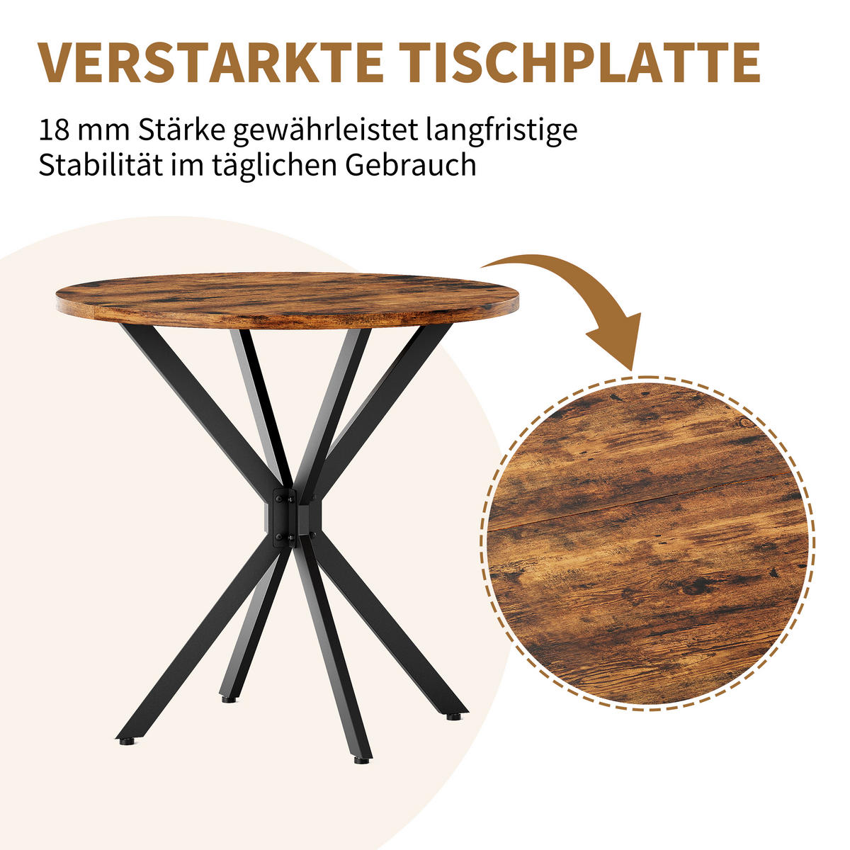 ESSTISCH Ø80/75 cm im Industrialstil DE-39992 Vintagebraun - Braun, Holzwerkstoff (80/80/75cm) - ComfortXL