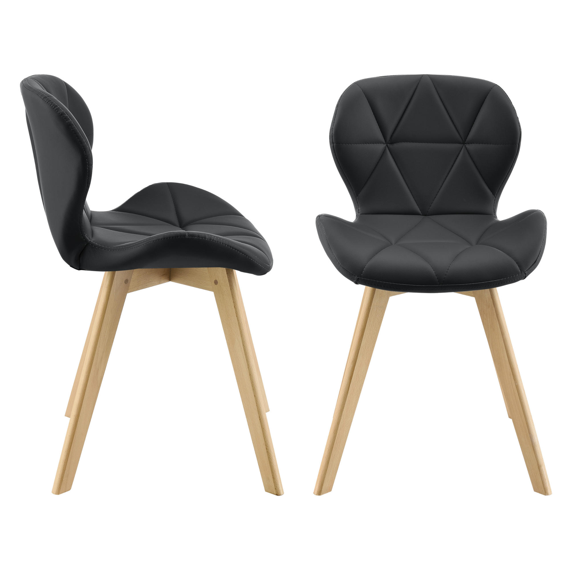 ESSZIMMERSTUHL-SET 2 TLG. Älmhult - Schwarz, Leder (47/78/52cm) - [en.casa]