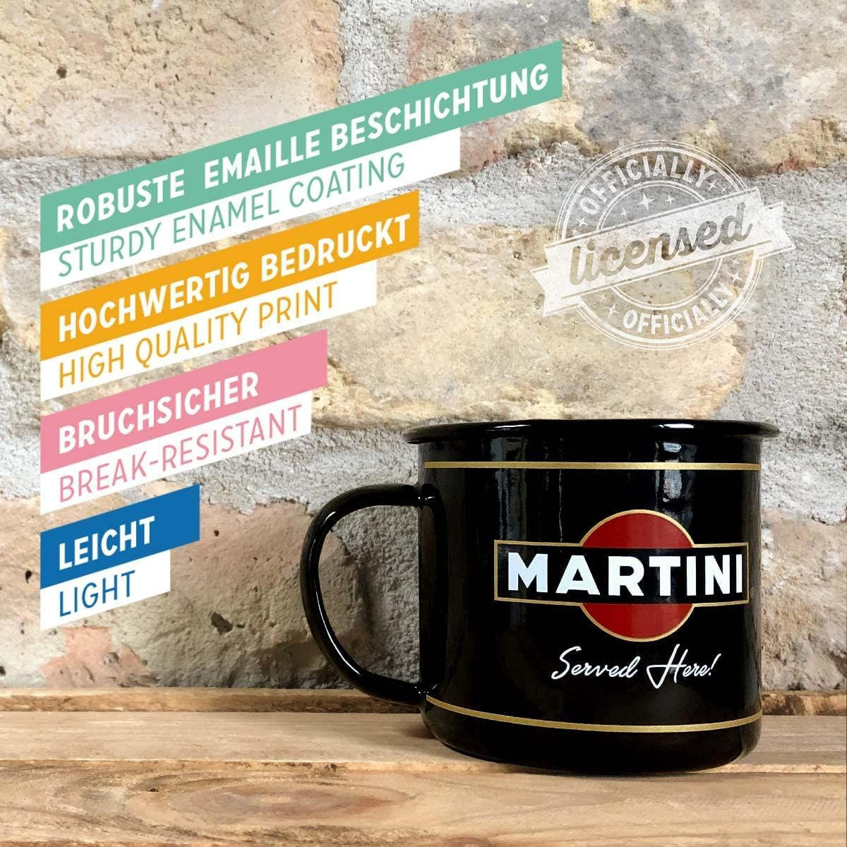 EMAILLE-BECHER 360 ml Martini Served Here - Rot/Schwarz, Metall (0.36L) - Nostalgic-Art