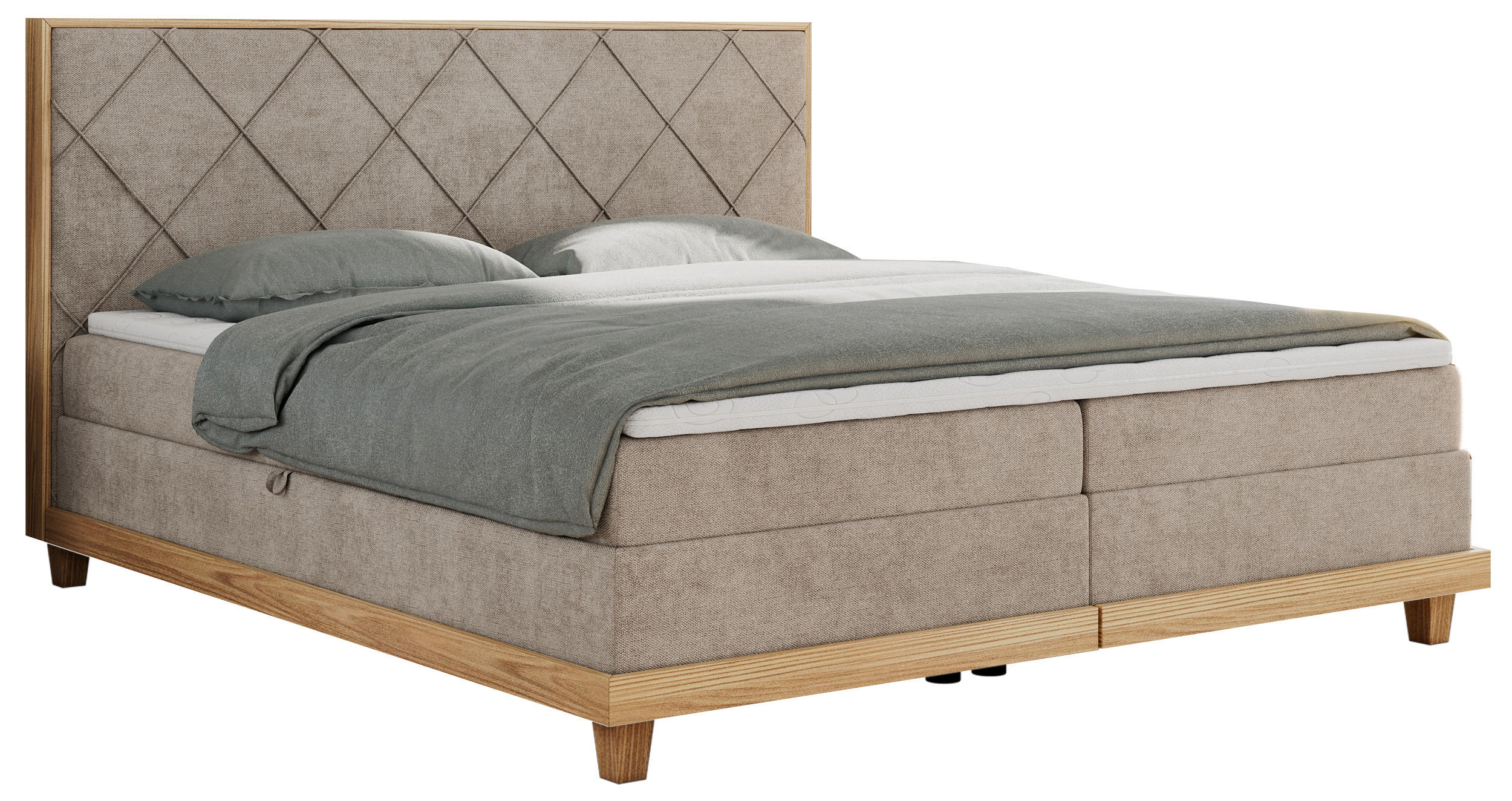 BOXBETT CAICOS 160/200 - Beige Struktur - H4 - Beige, Holz/Textil (160/200cm) - MKS