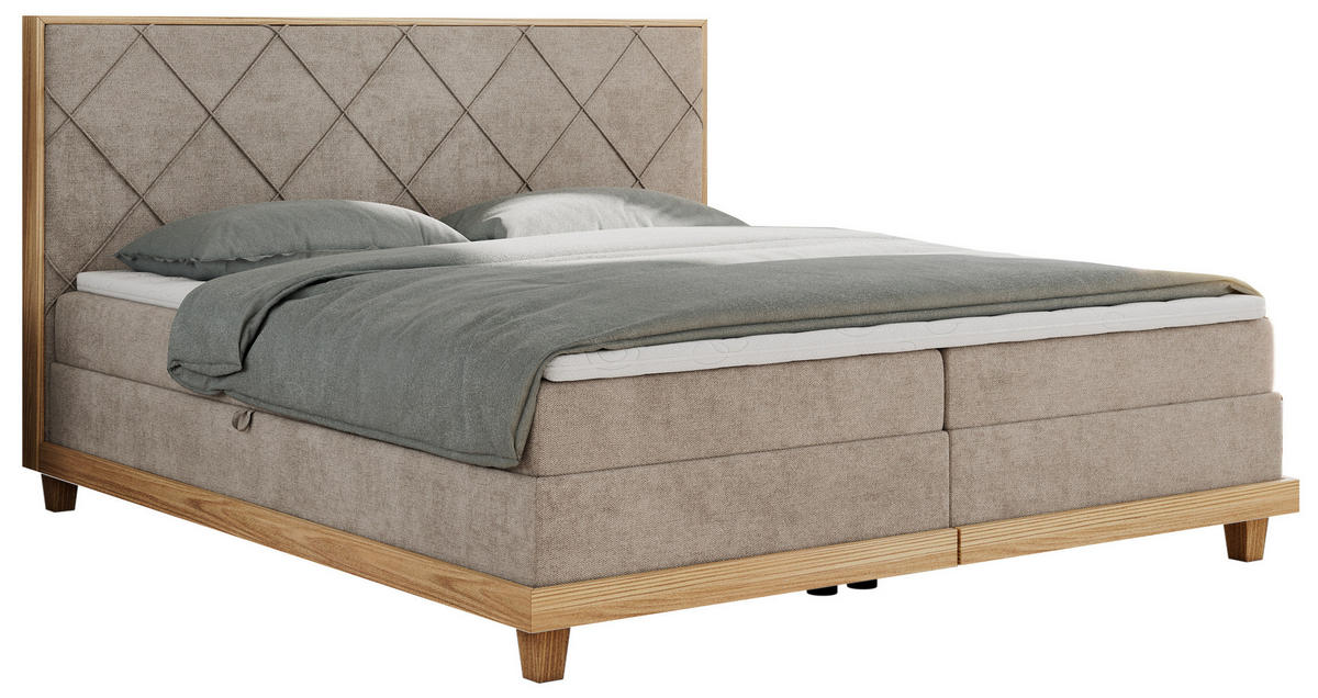 BOXBETT CAICOS 160/200 - Beige Struktur - H4 - Beige, Holz/Textil (160/200cm) - MKS