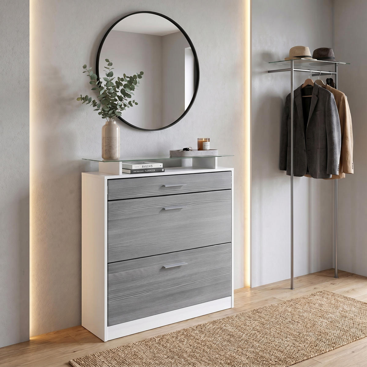 SCHUHSCHRANK Loret Front in Avola-Anthrazit - Anthrazit, Holzwerkstoff (89/104/23cm) - Vladon