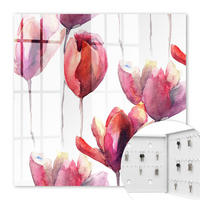 SCHLÜSSELBOX Weiß 30x30 cm – Türöffnung nach rechts - Aquarell-Tulpen - Rot, Metall (30/30/5cm) - TULUP