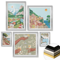WANDBILDER 5er Set - 50x50 cm & 20x30 cm & 40x60 cm Silberner Rahmen - Meereslandschaften, Zitrusfrüchte - Silberfarben, Kunststoff (40/60cm) - ArtPrintCave