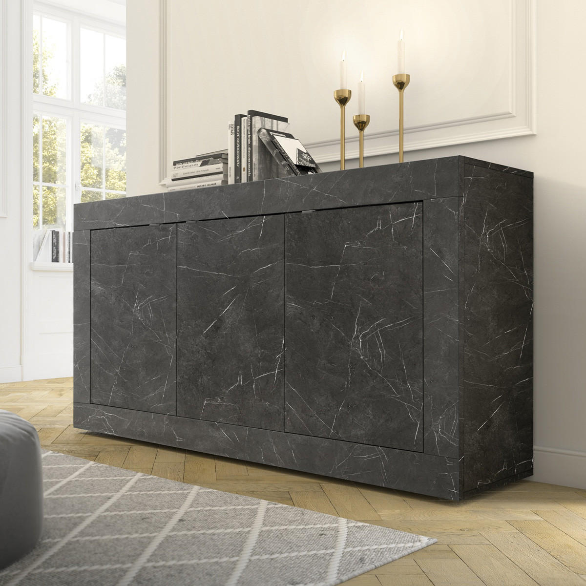 BUFFET 3 Türen Initial - L160 cm - Schwarz, Holzwerkstoff (42/85.8/160cm) - Calicosy