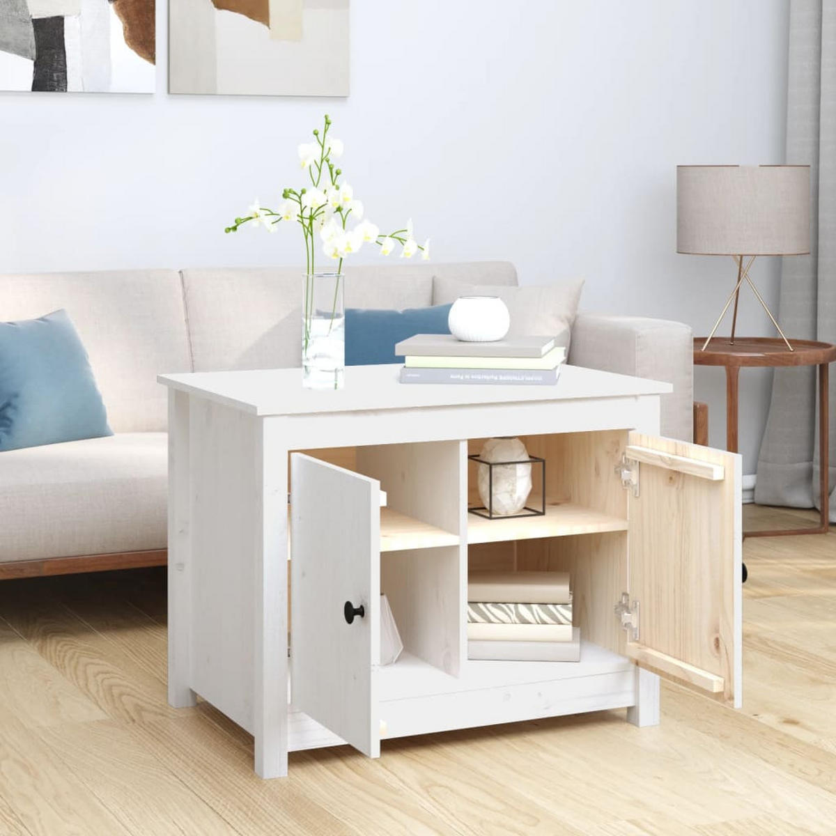COUCHTISCH Weiß 71x49x55 cm Massivholz Kiefer - Weiß, Holz (71/49/55cm) - furnicato
