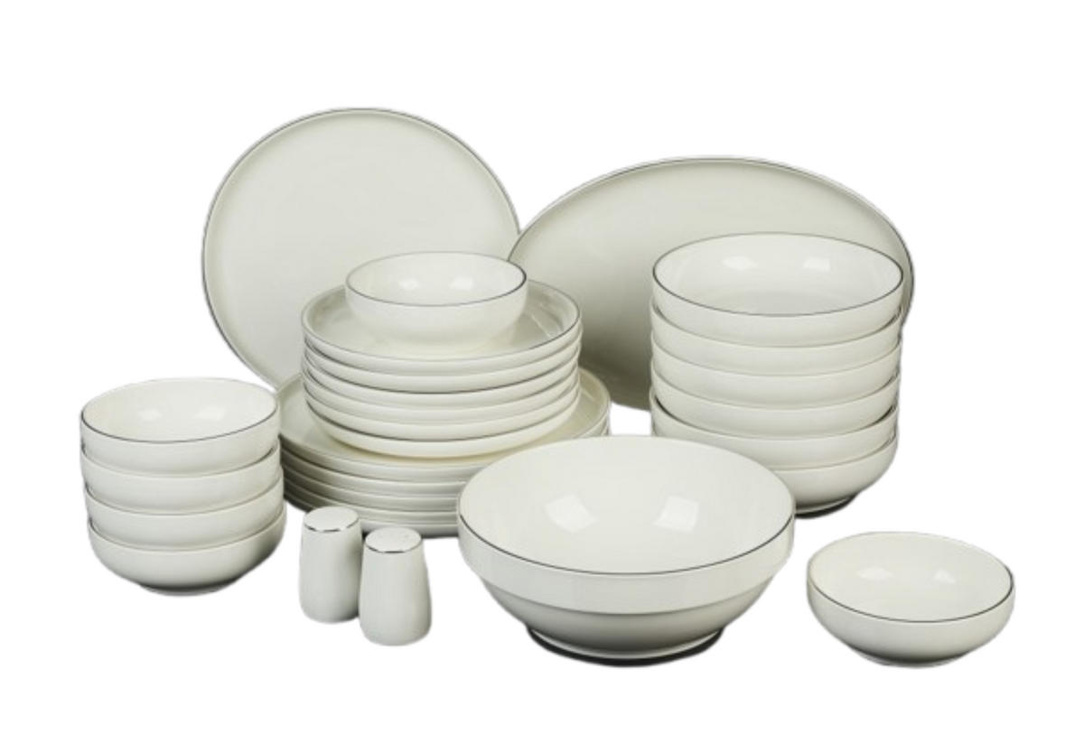 GESCHIRRSET Milano 28-tlg. Platin - Weiß, Keramik (41/38/38cm) - Mulex