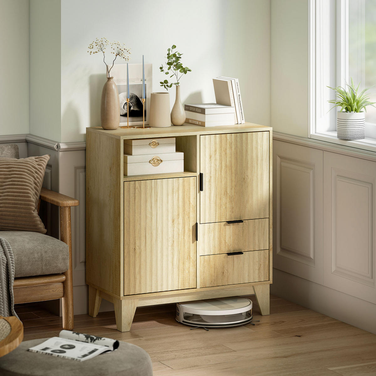 SIDEBOARD Naturfarben, 2 Türen, 2 Schubladen, 80/40/90 cm - Naturfarben, Holz (80/90/40cm) - PANGIVO