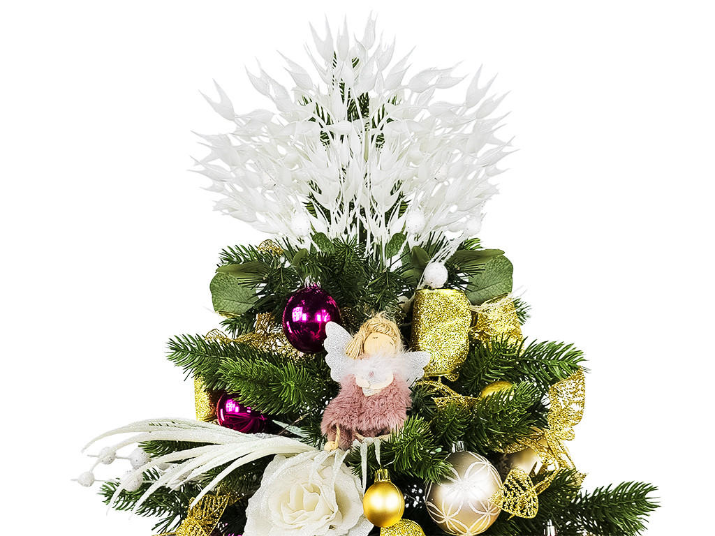 WEIHNACHTSBAUM künstlicher 60 cm mit LED-Beleuchtung, ROSENZAUBER II, mit 37 Weihnachtsbaumschmuck, Pflanztopf mit Jutesack - Pink/Goldfarben, Kunststoff/Stein (40/60cm) - LAALU