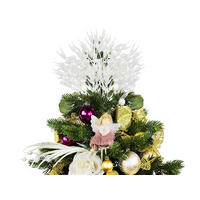 WEIHNACHTSBAUM künstlicher 60 cm mit LED-Beleuchtung, ROSENZAUBER II, mit 37 Weihnachtsbaumschmuck, Pflanztopf mit Jutesack - Pink/Goldfarben, Kunststoff/Stein (40/60cm) - LAALU