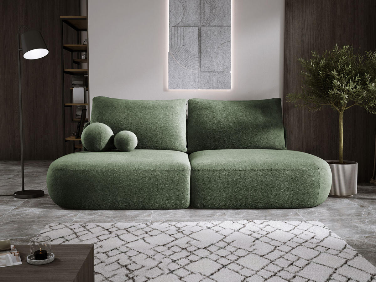 SCHLAFSOFA Moderne BABU mit Schlaffunktion – 3-Sitzer Sofa mit Bettkasten, DL-Automat, 2 Rückenkissen, 2 Zierkissen, 240x90x90 cm, Hellgrün - Hellgrün, Holz/Textil (240/90/90cm) - DomoHome