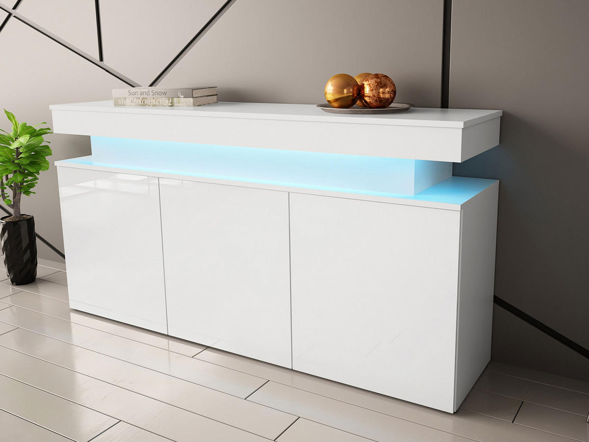 KOMMODE Glossa 3D 160 - Weiß, Holzwerkstoff/Kunststoff (160/83/39cm) - MIRJAN24