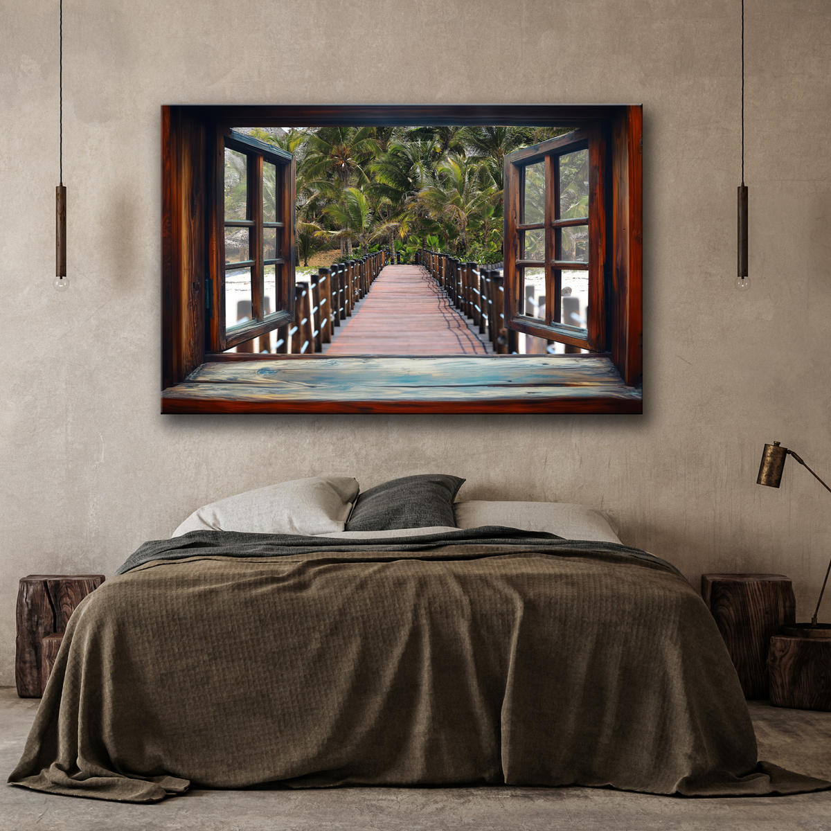 WANDBILD fensterblick tropische palmeninsel - Braun, Textil (60/40cm) - Feeby