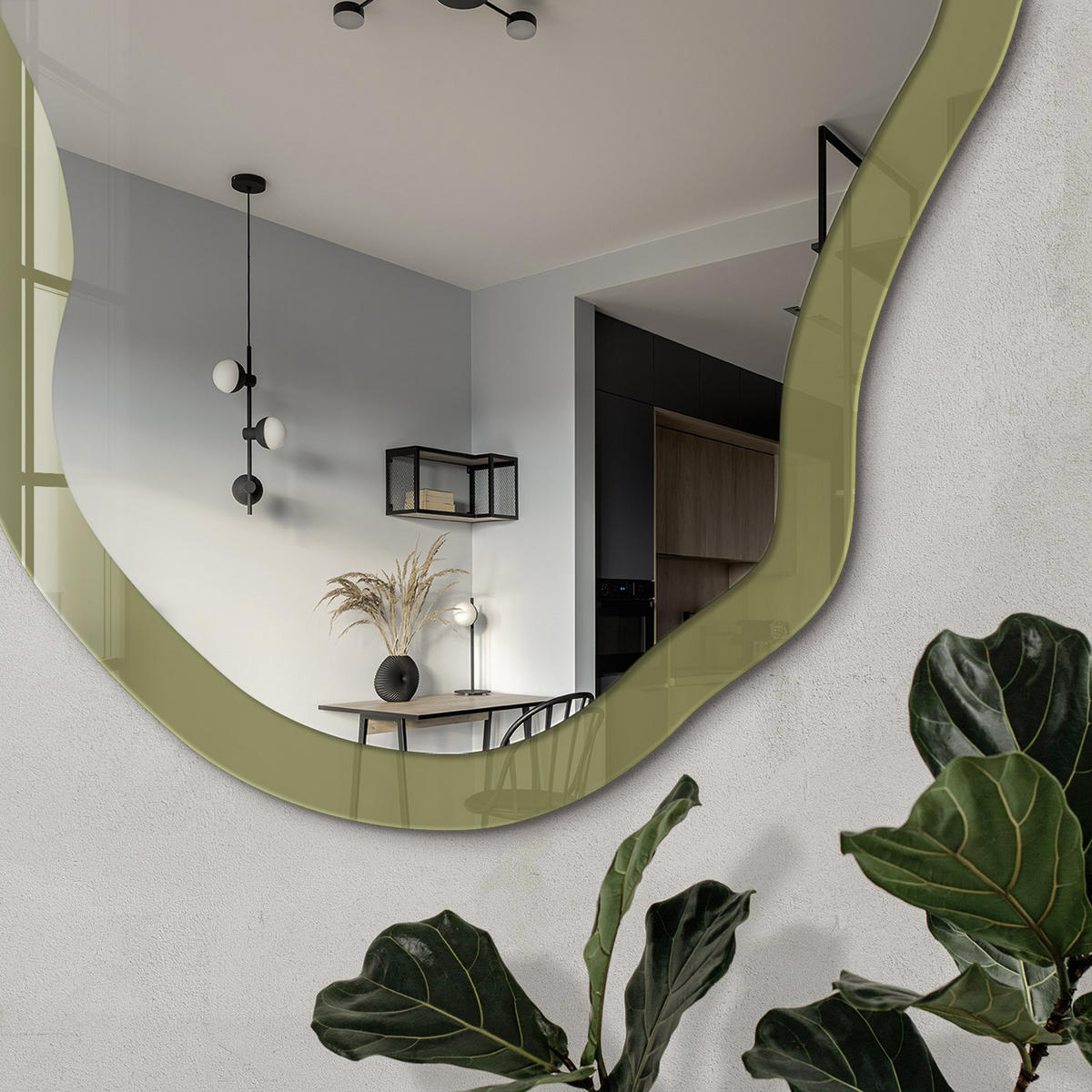 SPIEGEL 90x45 cm asymmetrisch mit Druck - Grünes Gras - Transparent, Glas (45/90/0.4cm) - TULUP