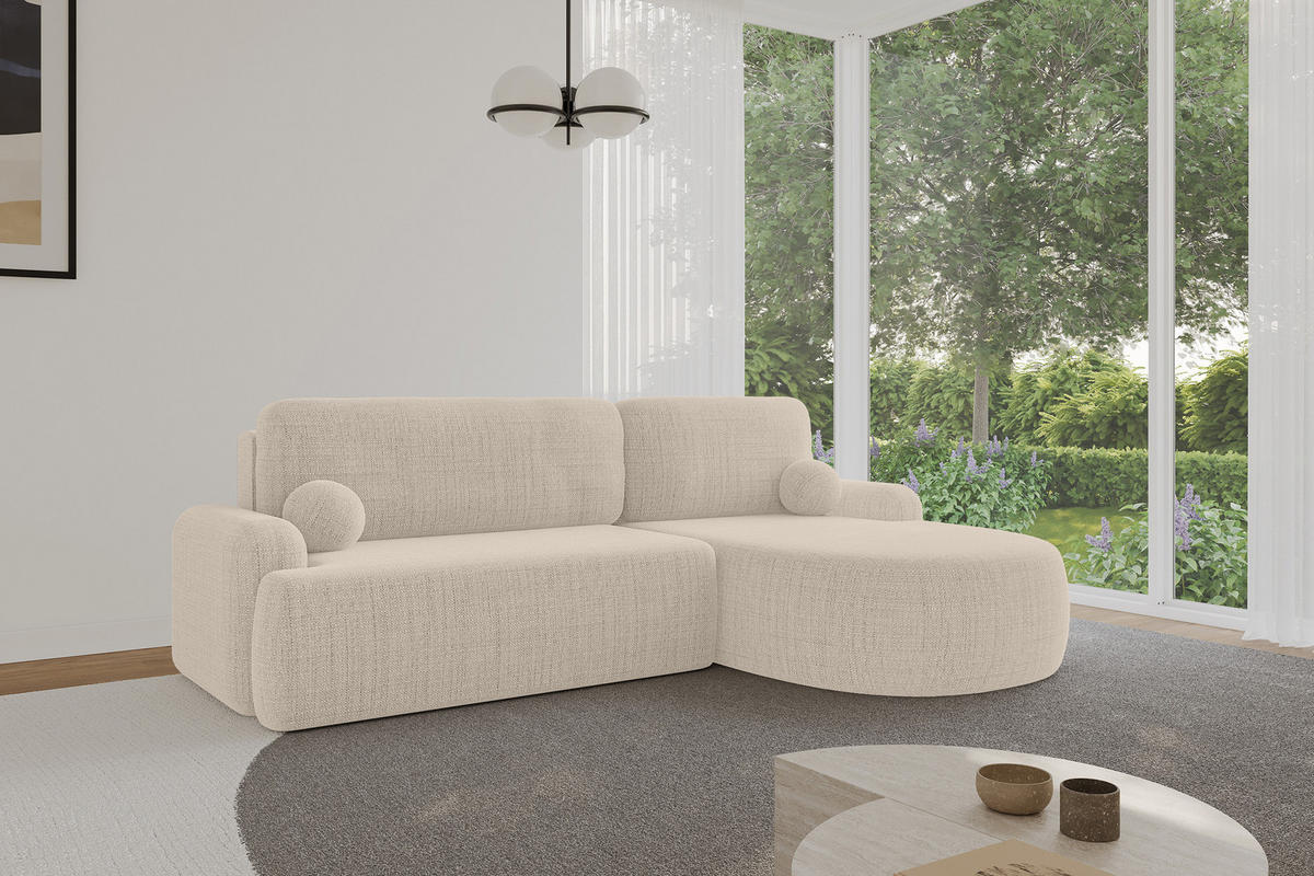 WOHNLANDSCHAFT mit Schlaffunktion und Bettkasten LIRA-L - 264x172x89 Beige - Beige, Holzwerkstoff/Textil (172/264cm) - ALTDECOR