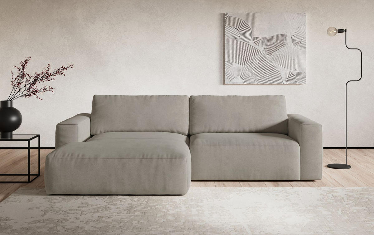 ECKSOFA mit losen Rückenkissen, wasserabweisender All Senses Stoff - Hellgrau/Schwarz, Holz/Kunststoff (288/175cm) - Cotta