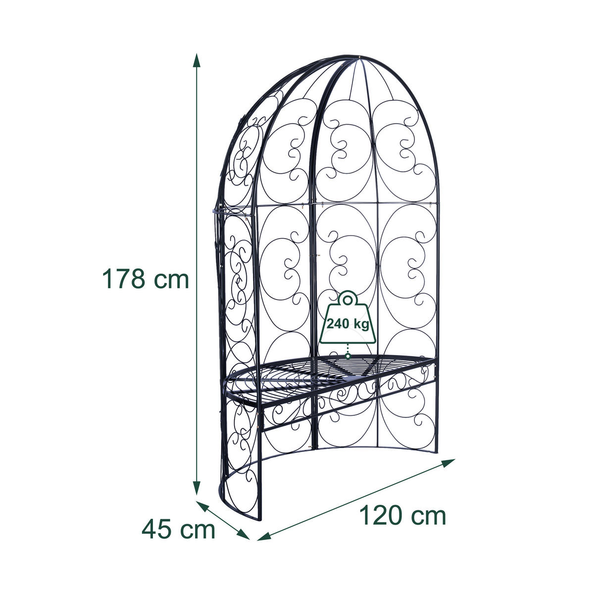LAVIČKA s obloukem - černá, kov (120/178/58cm) - Relaxdays