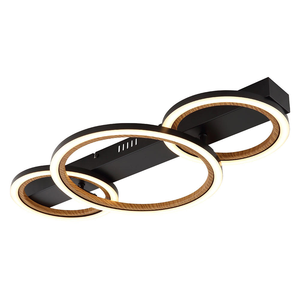 LED DECKENLEUCHTE Holzoptik Braun Ring Design - Schwarz, Metall (58/30/7cm) - Globo Lighting