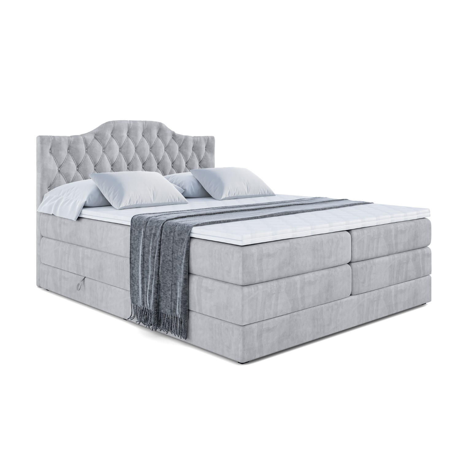BOXSPRINGBETT VILA-1 KING - 200x200 - H3/H4 - Hellgrau - Hellgrau, Holzwerkstoff (200/200cm) - ALTDECOR