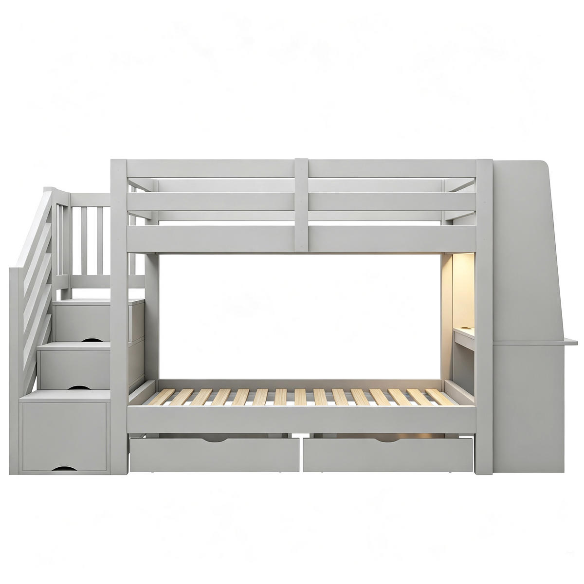 ETAGENBETT 90/200 cm mit Schreibtisch und LED, DE-41592, in Grau - Grau, Holzwerkstoff (90/200cm) - ComfortXL