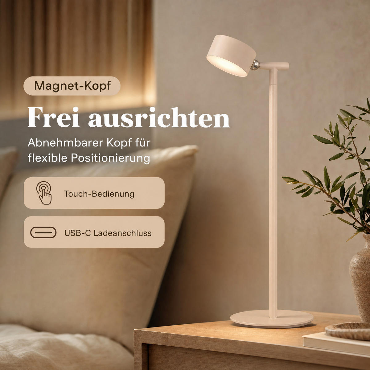 LED-AKKU-STEHLEUCHTE 3 in 1 Schwarz Beige bis zu 120 cm Metall - Beige, Metall (16/16/120cm) - Northpoint
