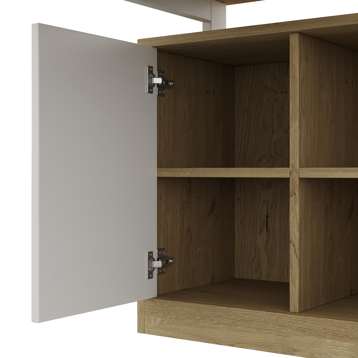 SCHREIBTISCH in Naturfarbe L-förmiger Bürotisch mit 2 Schubladen und verstellbaren Regalböden - Weiß/Naturfarben, Holzwerkstoff/Metall (40/113.5/76cm) - STILVORA