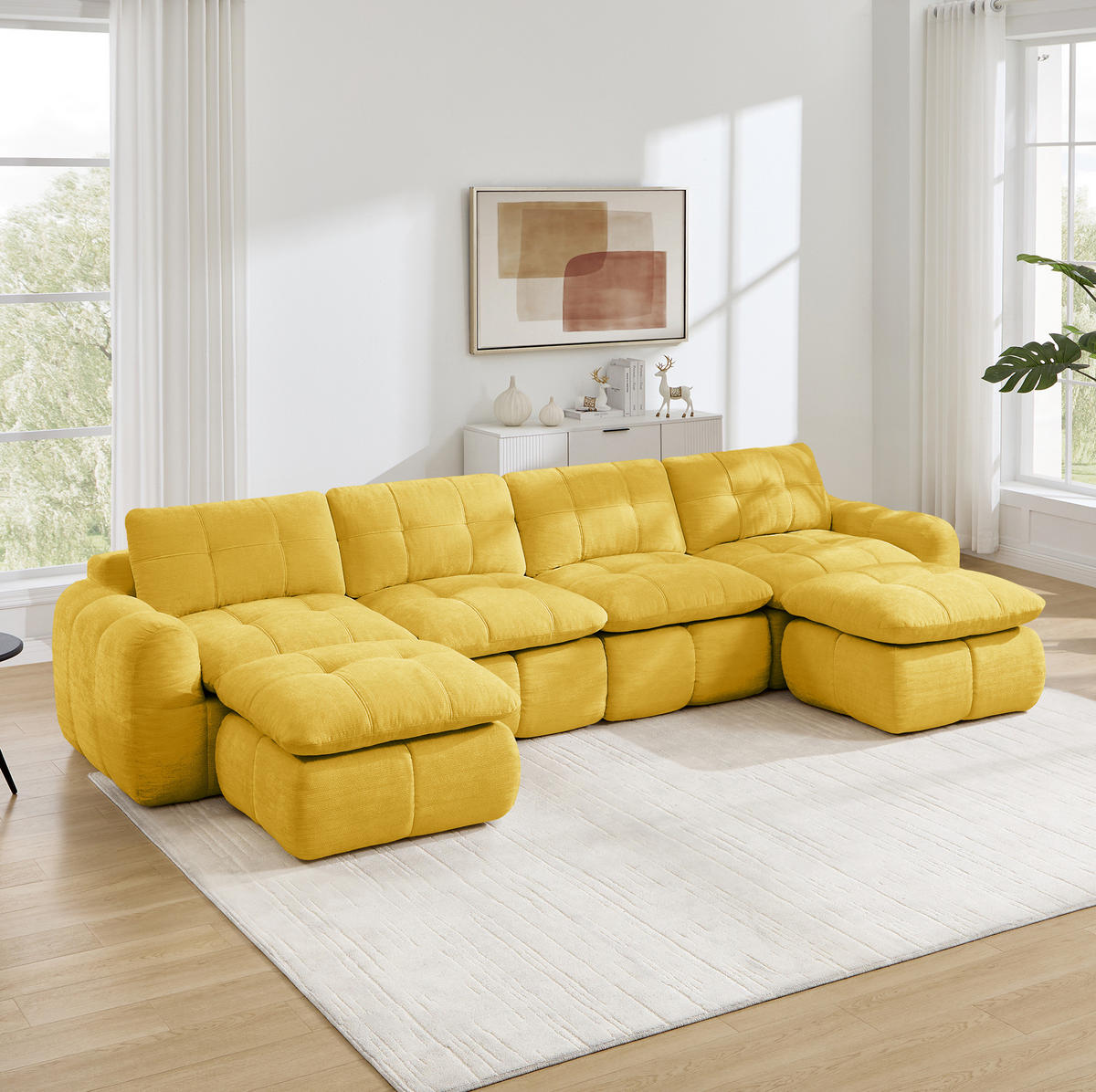 WOHNLANDSCHAFT 334/160/68 cm in Gelb aus Chenille mit hoher Sitzkomfort - Gelb, Textil (160/68/334cm) - Flora Grace
